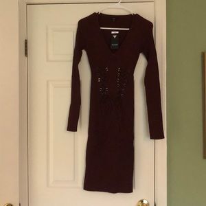Guess maroon sparkle sweater dress